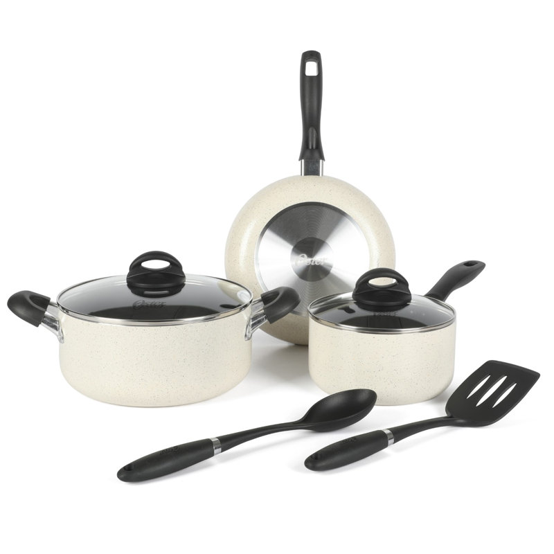 Oster Clairborne 7 Piece Aluminum Premium Nonstick Pots and Pans Cookware Set W/ Induction - White in , White