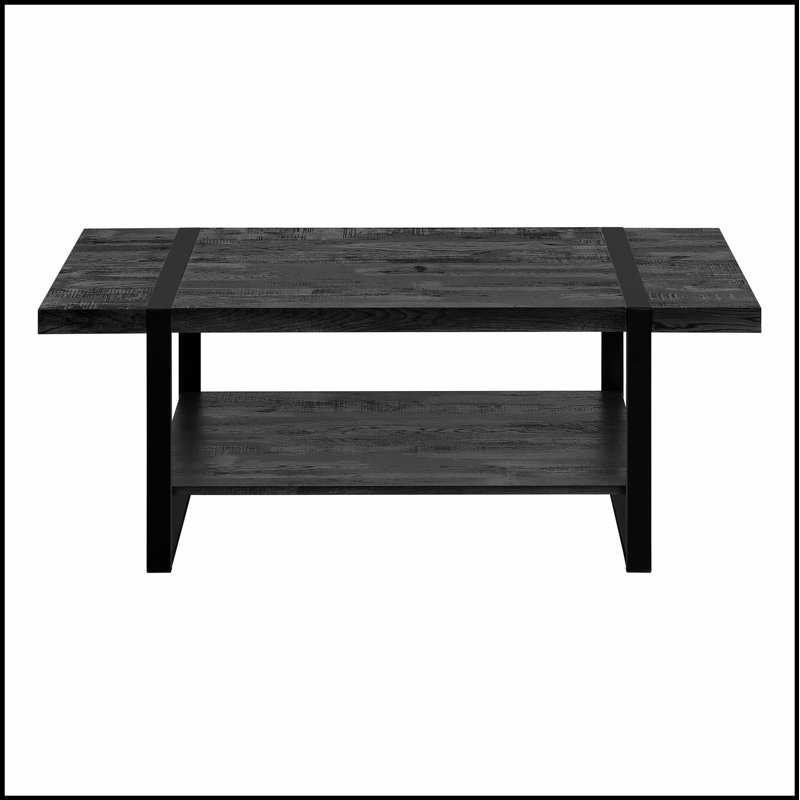 Élégante table basse rectangulaire en stratifié noir avec structure en métal durable, parfaite pour les salons modernes.