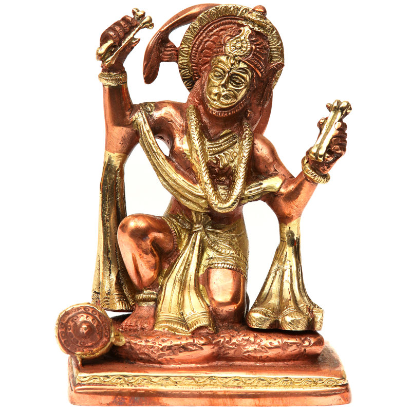 Shri Hanuman Ji chantant la gloire de Shri Rama Katha (dans des teintes cuivrées et dorées)