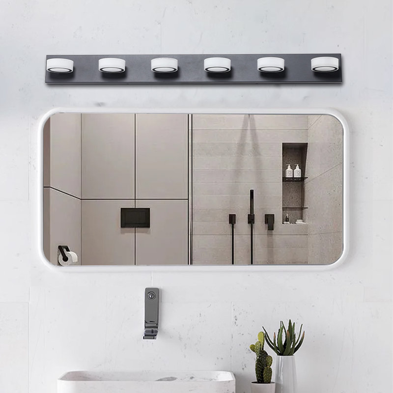 SANTERO 45" Modern Black LED Vanity Light with 6 Dimmable Rotatable Lights for Bathroom Mirror