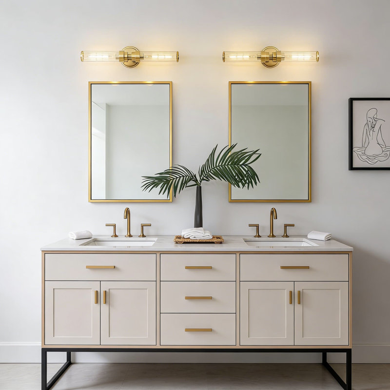 Applique murale moderne en verre fileté, ensemble de 2 luminaires de salle de bain haut et bas pour salle de bain et salon, finition dorée avec base E26 (ampoules non incluses)