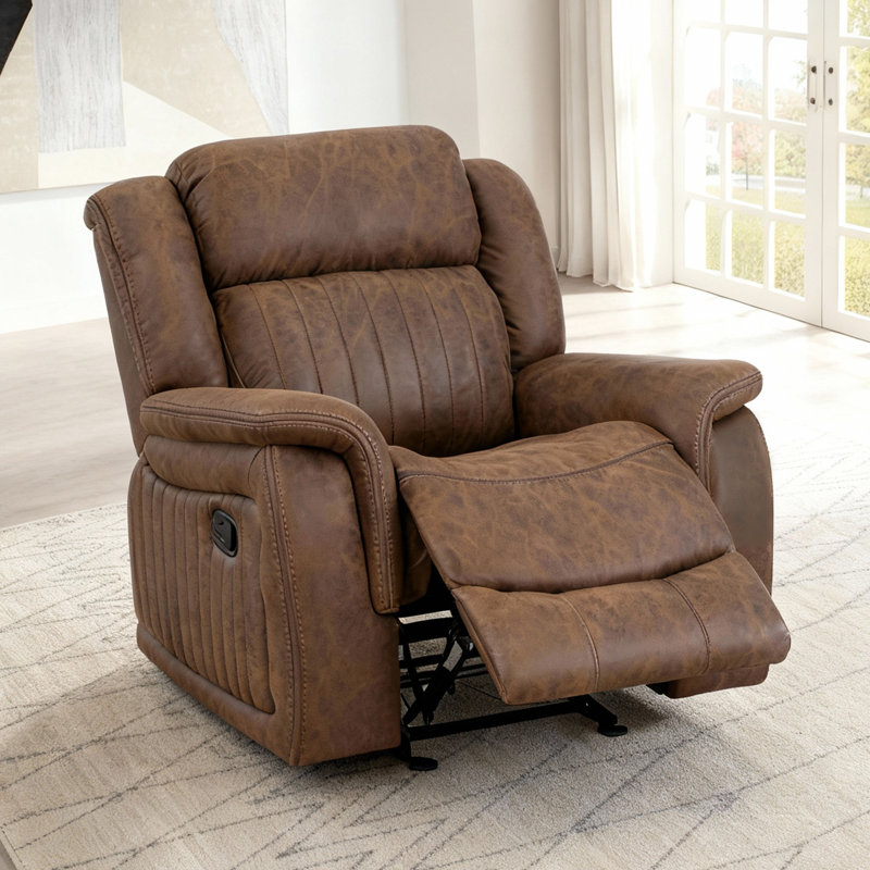 42.12'' Faux Leather Manual Glider Recliner Chair - 90°-160° Reclining, Rocking Function For Living Room, Brown