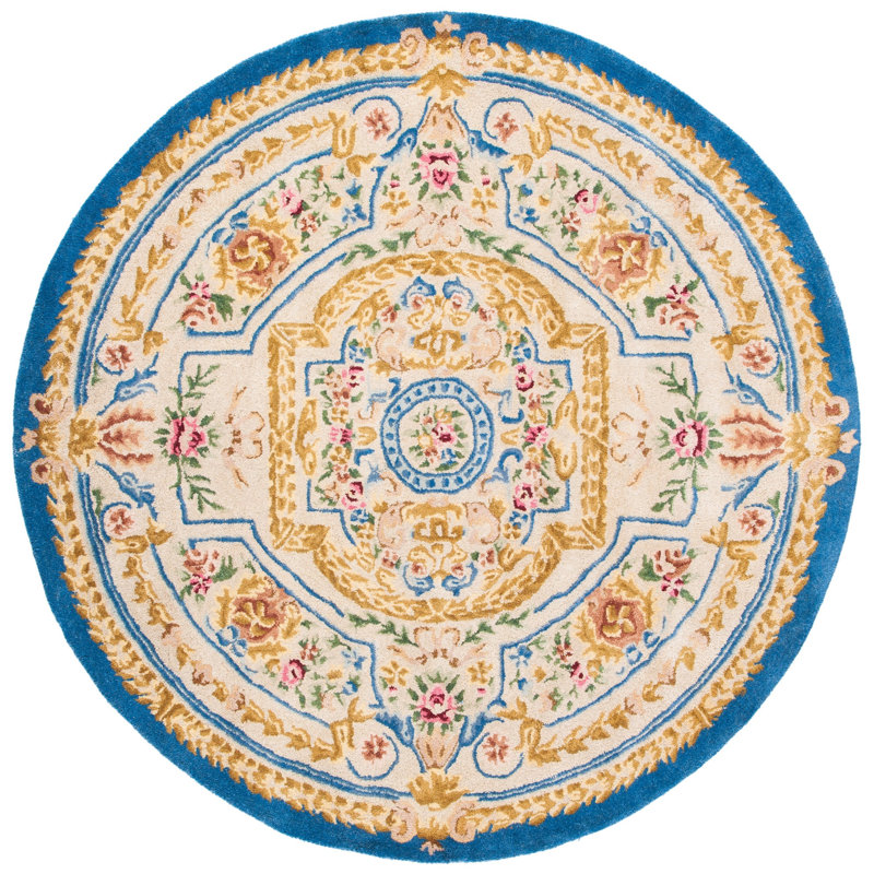 Priscila Savonnerie Hand Tufted Indian Wool And Cotton Oriental Rug, Round 6'