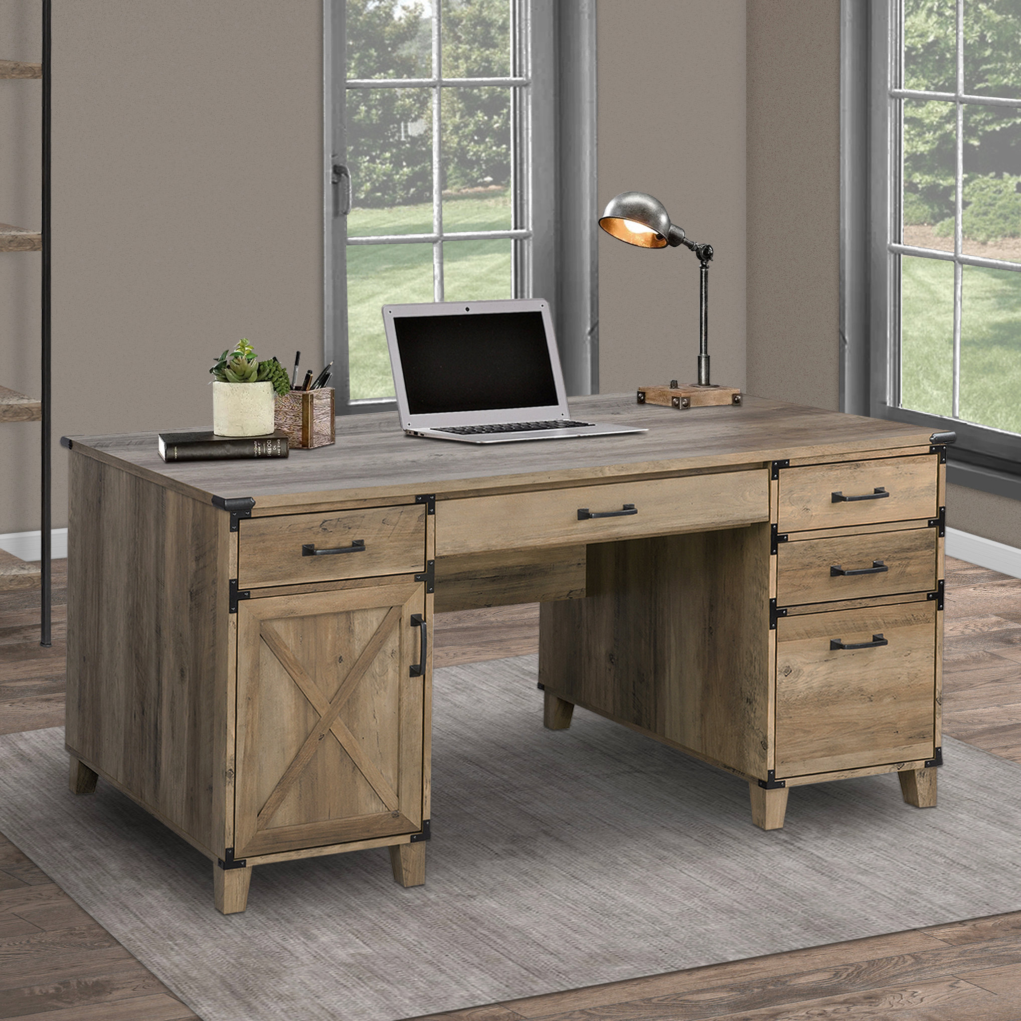 Trent Austin Design® Nguyen 59'' Farmhouse Executive Desk with Drawers ...