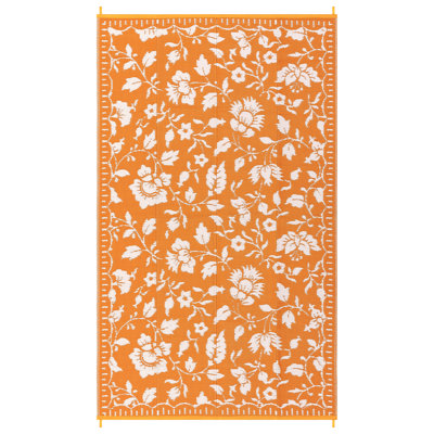 Waterproof Reversible Outdoor Rug – UV Resistant Plastic Straw Carpet – Lightweight & Collapsible for Patio, Deck, RV, Camping or Backyard – Floral Print