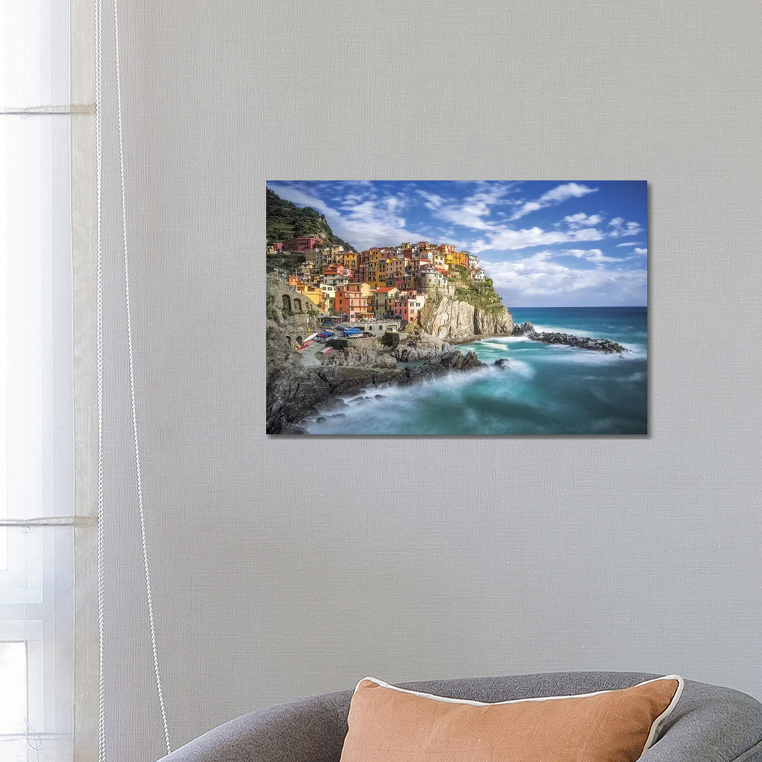 Italy, Manarola. Coastal Town. by Jaynes Gallery - Wrapped Canvas Print
