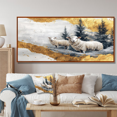 Drayon, mouton marbré doré à la ferme, paysage d'hiver III - moutons, art mural