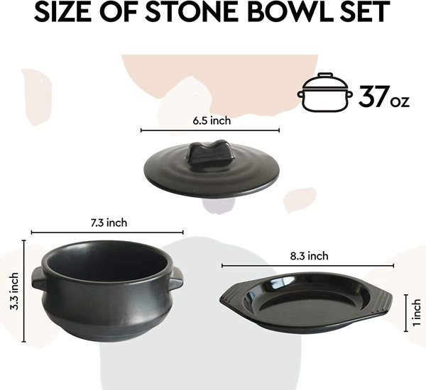 Korean Premium Ceramic Bowl with Lid, for Cooking Hot Pot Dolsot Bibimbap and Soup Winston Porter