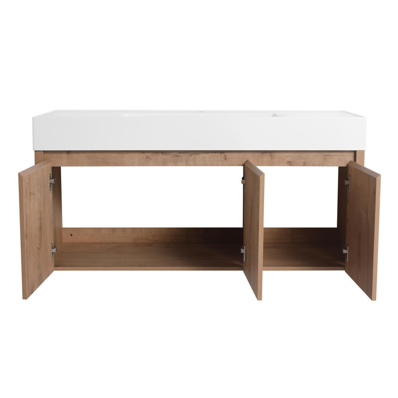 Burlwood 48" Single Wall Mounted Bathroom Vanity Set, Floating Bathroom Vanity with Resin Basin Sink Top, 3 Soft Close Doors