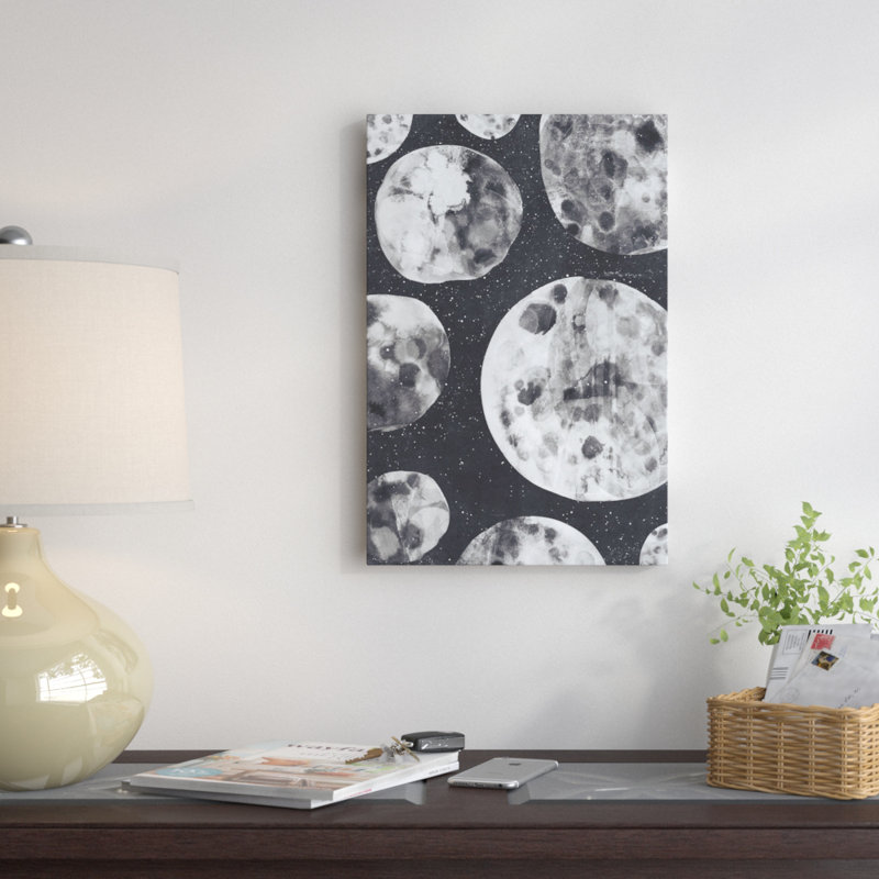 « moons », impression sur toile tendue, H 26 po x l 18 po x P 1,5 po, Toile avec cadre noir, Pas de tapis