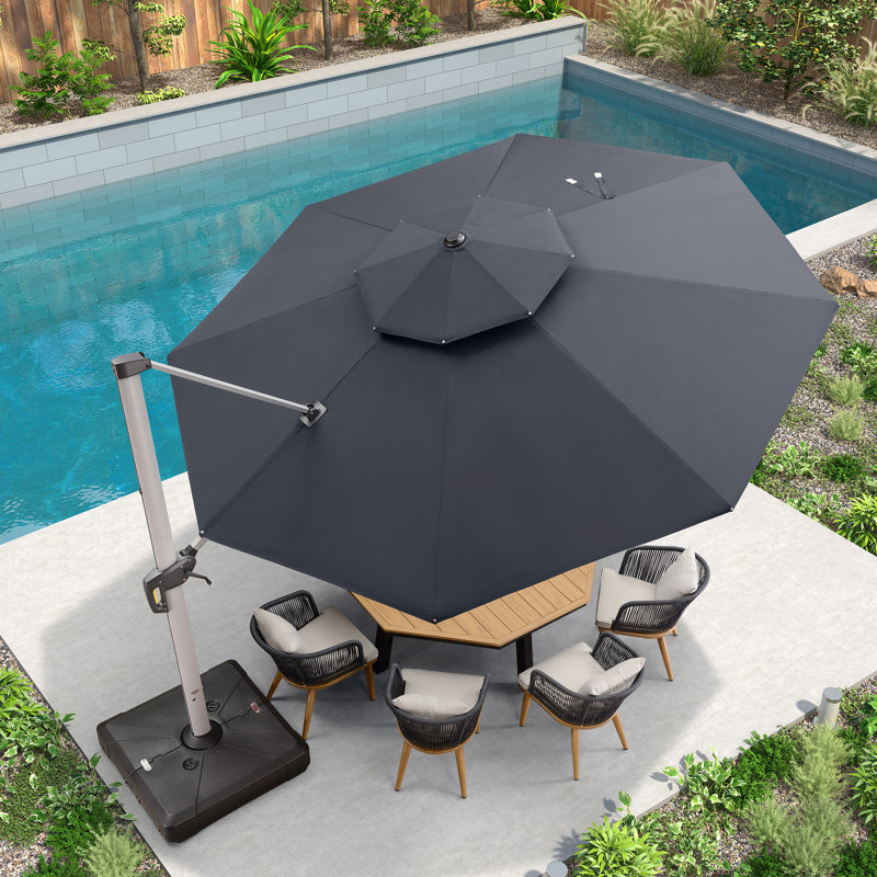 Parasol rond en porte-à-faux 13 pi Burgue, Gris, 13 pi x 13 pi