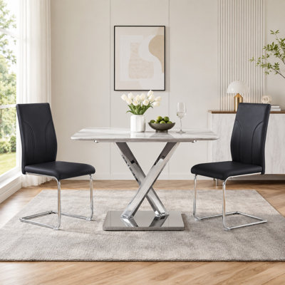Austwell Modern Faux Leather Upholstered Dining Chairs with Metal Legs (Set of 2)