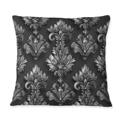Imprimé damassé noir et argent II - coussin décoratif traditionnel