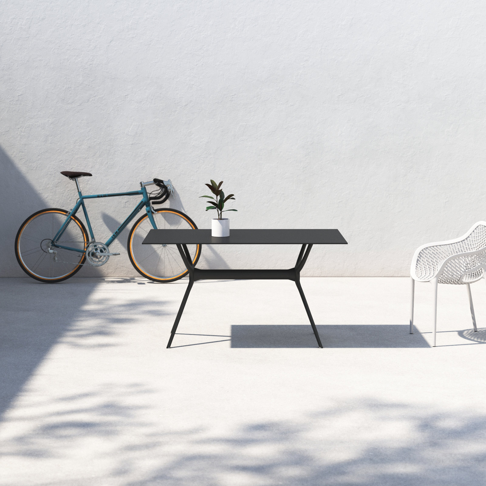 Farrah Synthetic Laminate Outdoor Dining Table, 29.5" H x 55" L x 31.5" W, Black
