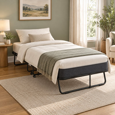 Twin Folding Bed with 5" Memory Foam Mattress & Lockable Wheels