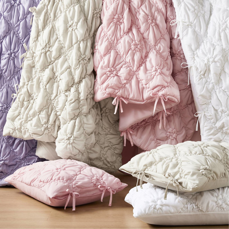 Édredon simple en 2 pièces, joli motif floral avec microfibre brossée douce, rembourrage, confort toutes saisons, lavable à la machine, option sécuritaire, pour les jeunes filles 2 pièces matelassé Shabby Chic, conception douillette,