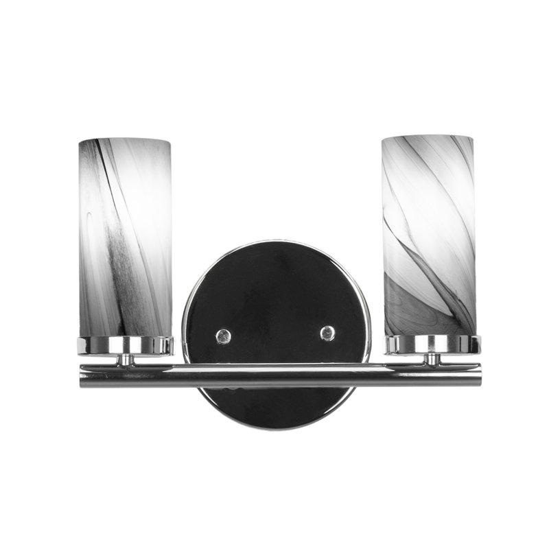 Trinity 2 Light Bath Bar Shown With 2.5” Onyx Swirl Glass, Chrome