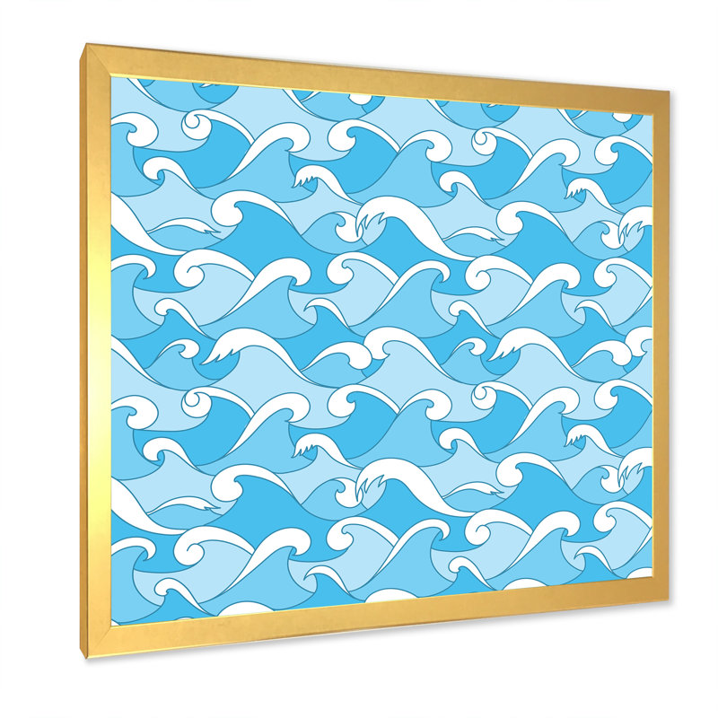 Vagues de mer - reproduction sur toile, H 16 po x l 16 po x P 1 po, Cadre doré