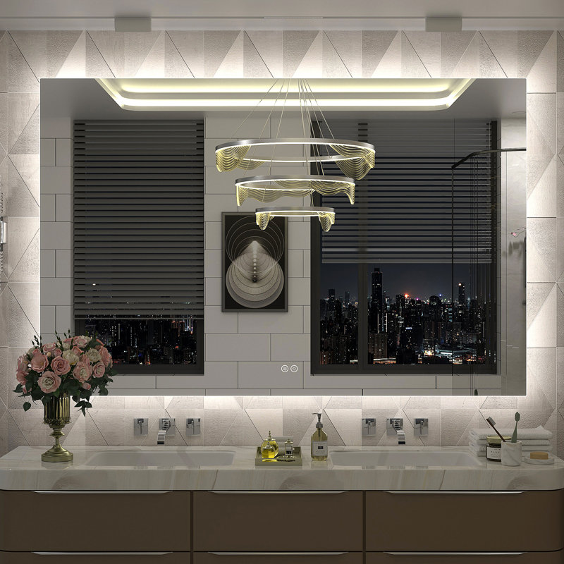 Wayfair Basics® UL Certified LED Anti-Fog Tempered Glass Bathroom/Vanity Mirror, 55" x 36"