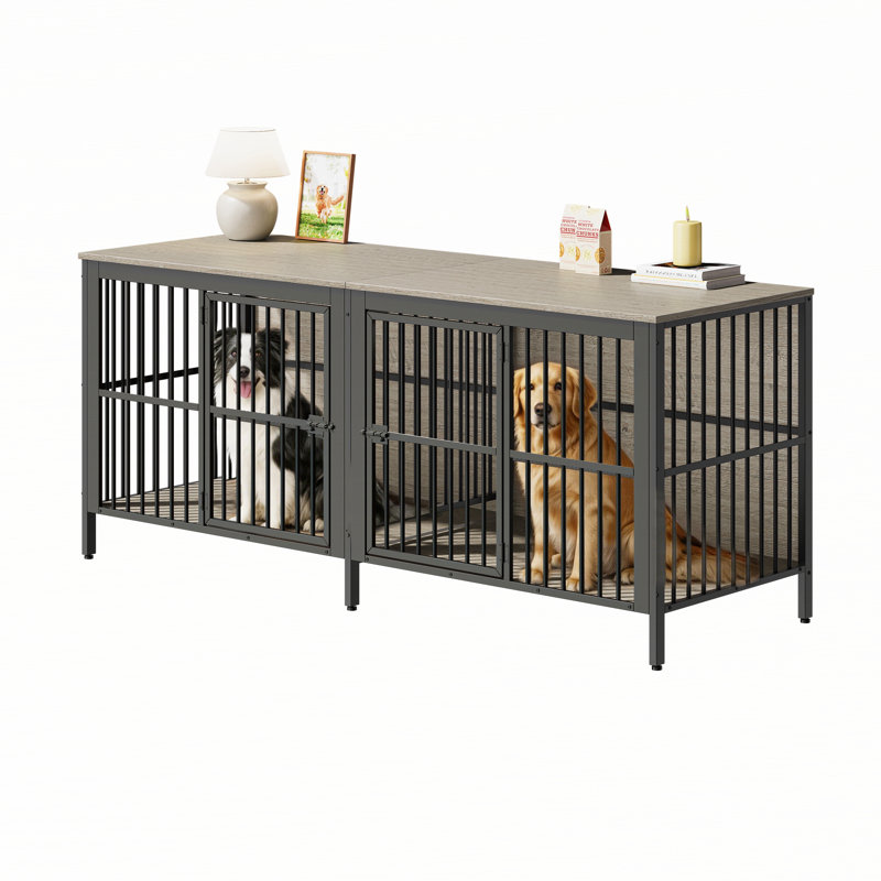 Table de bout de 80 po pour cage de chien, chenil d'intérieur 2 portes robuste, meuble pour chien polyvalent comme meuble télé ou table d'appoint pour le salon, grands et moyens chiens, gris.