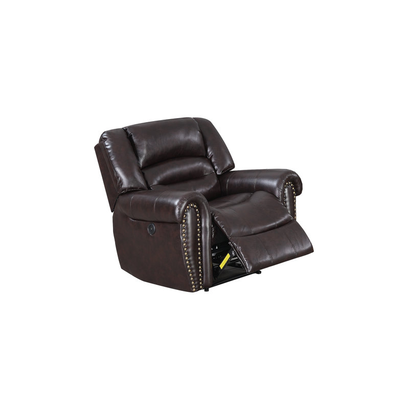 Higuchi 39" Wide Faux Leather Glider Standard Recliner, Brown Faux Leather, Power