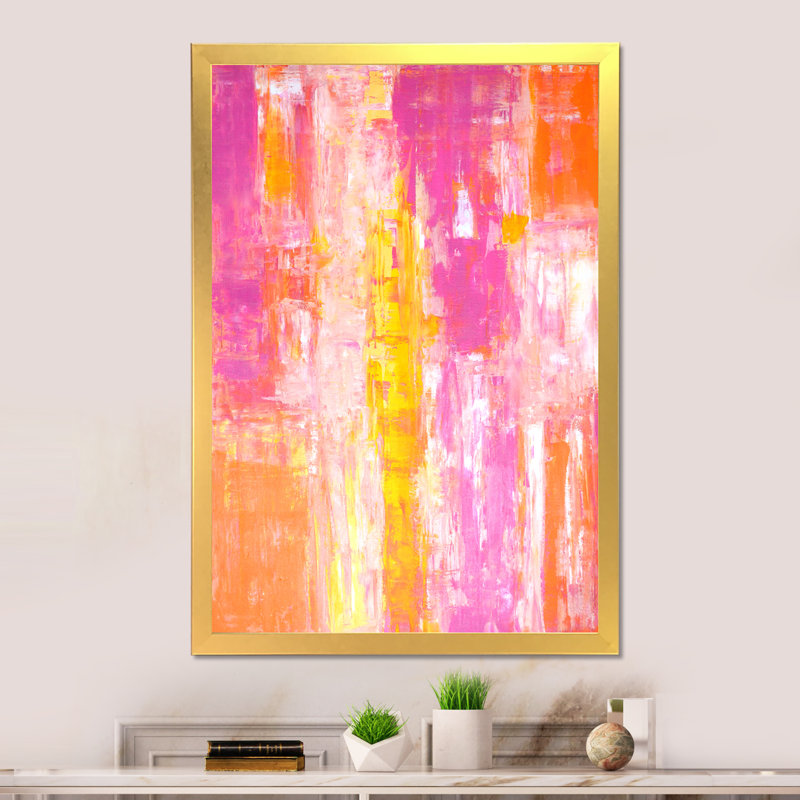 Art abstrait rose et orange - reproduction d'art moderne et contemporaine sur toile, Cadre photo doré