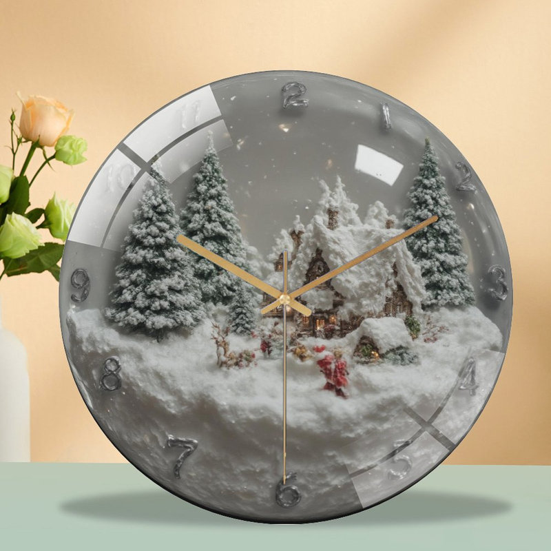 Horloge murale 12 po Snow-Globe-Horloge-Avec-Hiver-Village