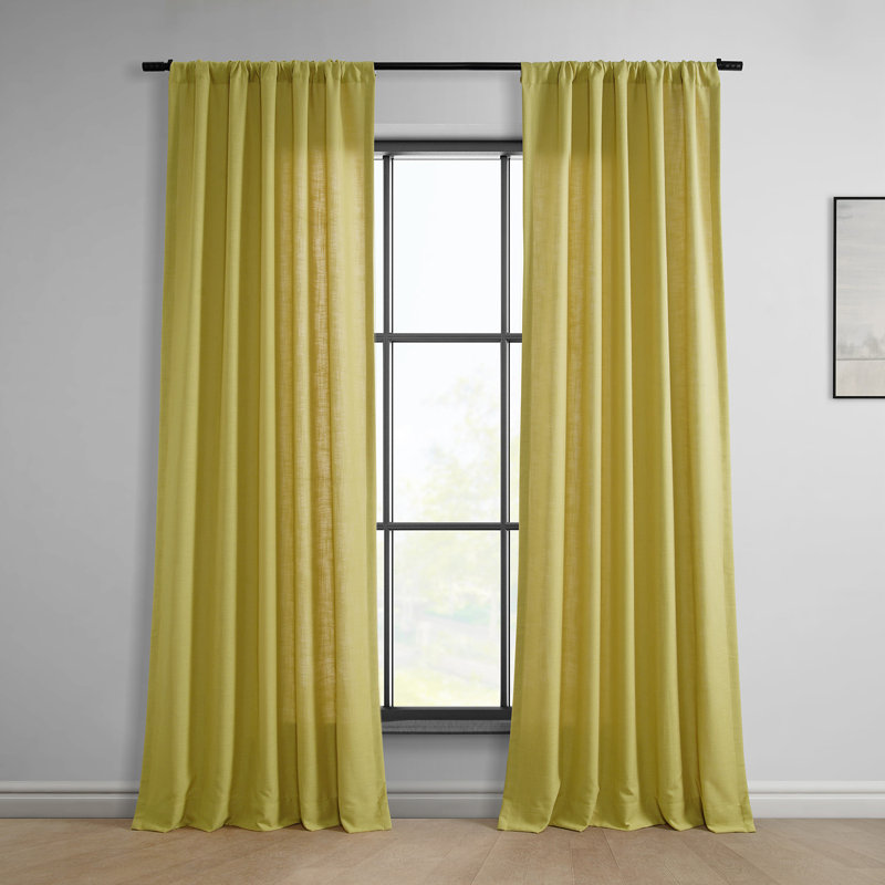 Oesha Faux Linen Curtains for Bedroom - Semi Sheer Curtain Window Single Panel Drape, 50" W x 108" L, Ochre