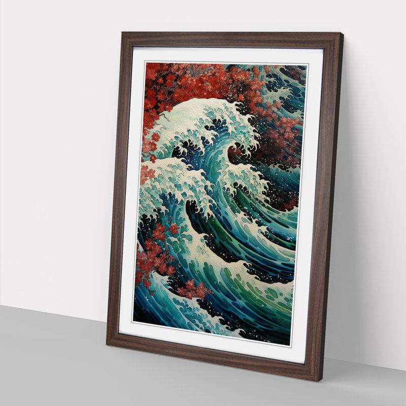 Wave Japanese Renaissance Art - Framed Print, Walnut Framed, 64cm H x 46cm W