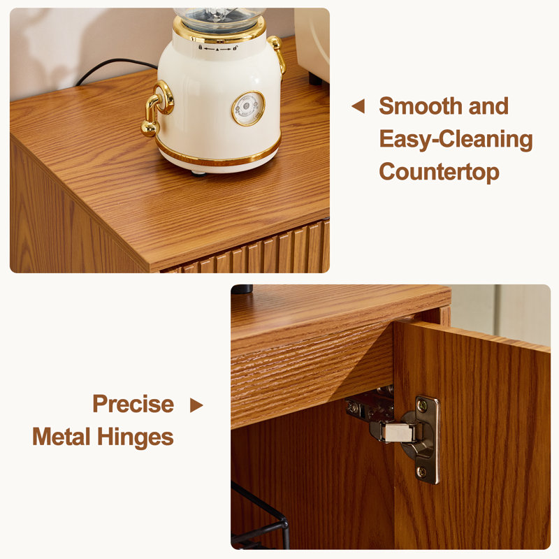 Fluted Wooden Sideboard Buffet Cabinet - Multifunctional Storage with Adjustable Shelves for Dining Room, Living Room, Entryway, and Hallway, Walnut