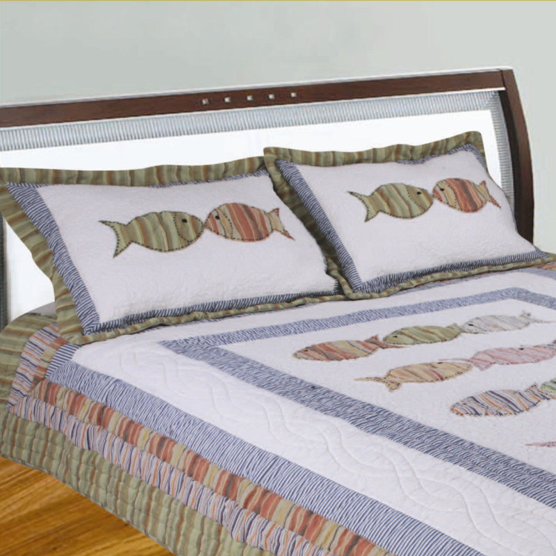Handcrafted Fish Quilted Throw Blanket