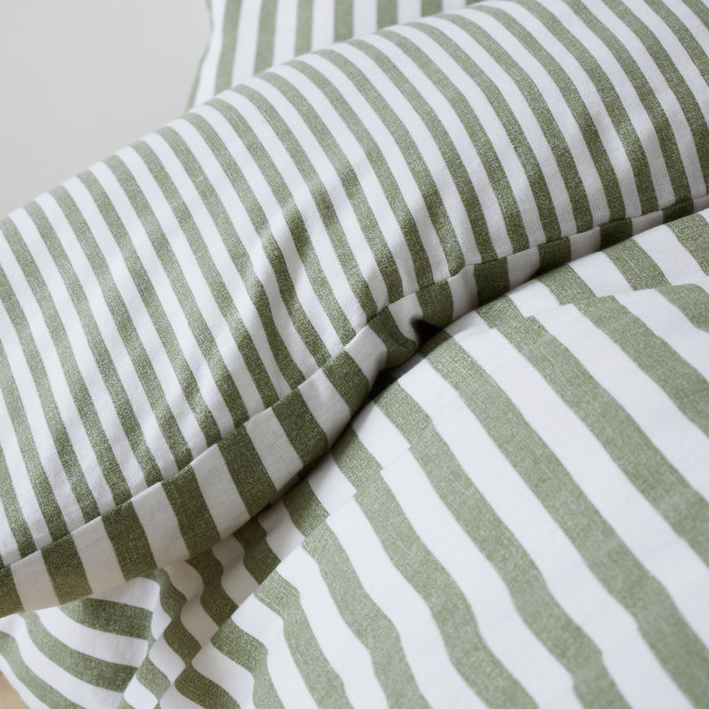 Brushed Stripe Cotton Reversible Duvet Cover Set, Green, Super King Duvet Cover +2 Standard Pillowcases