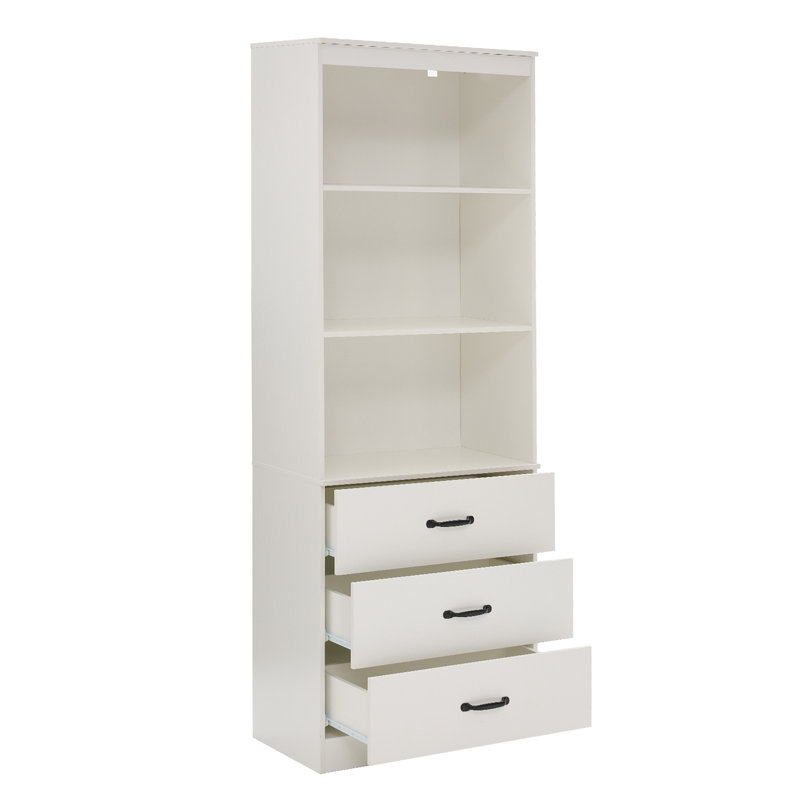 70'' Tall Bookshelf And Bookcase With 3 Open Shelves And 2 Storage Drawers, Wood Bookcase Storage Cabinet For Living Room, Bedroom, Home Office, White
