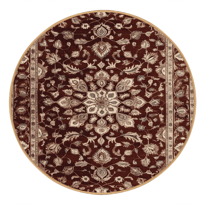 Machine Washable Persian Brown Area Rug, Round 4'
