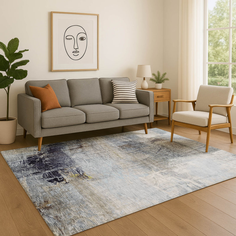 Premium Machine Washable Mayfield Abstract Rug, Sky, 9' x 12'