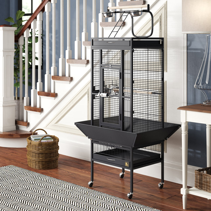 Cage à oiseau avec roues, support, perchoir, plateau Lucile, Grand (H 63 po x l 22 po x P 30 po), Rosé