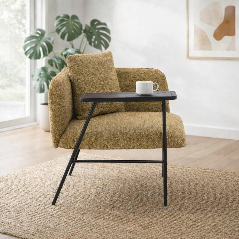 Chaise d'appoint rembourrée Minimalist avec table d'appoint intégrée et pieds en métal, Jaune