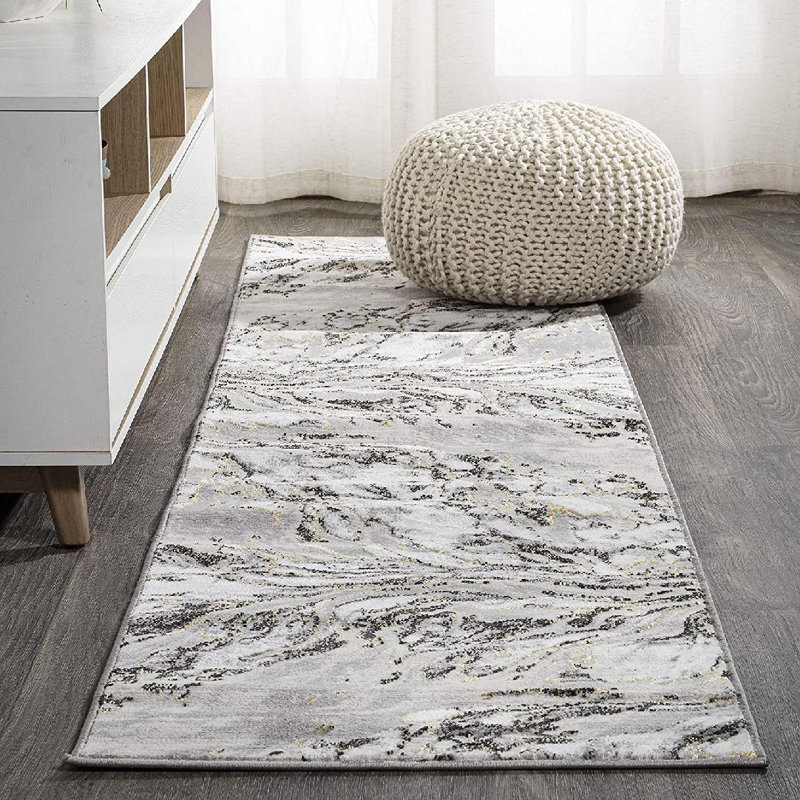 Tapis abstrait gris en polypropylène tressé à la machine, Tapis de couloir 2 pi x 8 pi