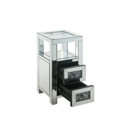 Table d'appoint à 2 tiroirs Rollins Glam Glass en miroir et faux diamants