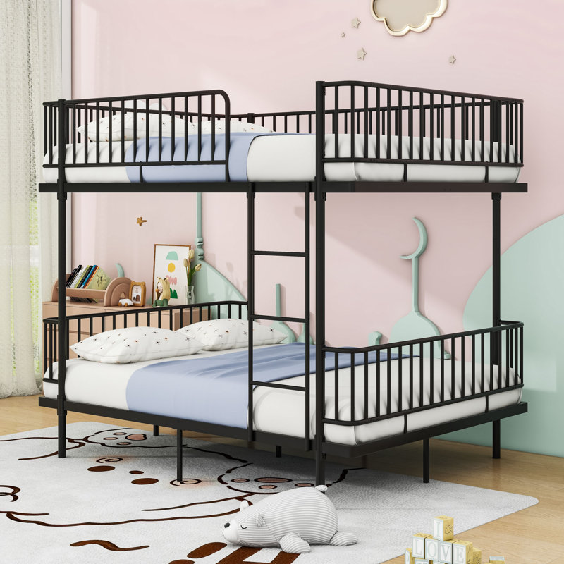 Spacious Metal Bunk Bed with Safety Guardrails, Full, Black
