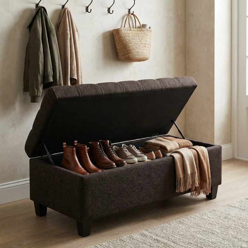 50.25" Storage Ottoman Bench - Brown Storage Bench End Of Bed With Safety Hinges, Footrest Stool For Living, Dining Room, Entryway And Hallway