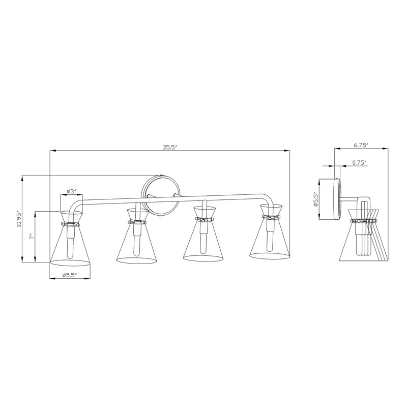 Éclairage de salle de bain 4 lumières à intensité variable Chew Magna, Doré