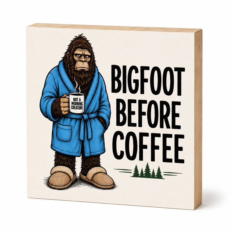 Panneau en bois Bigfoot avant le café - Décoration Bigfoot amusante, cadeau Sasquatch