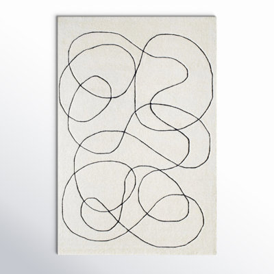 Rectangle Samsa Abstract Hand Tufted Wool Area Rug in Cream/Black