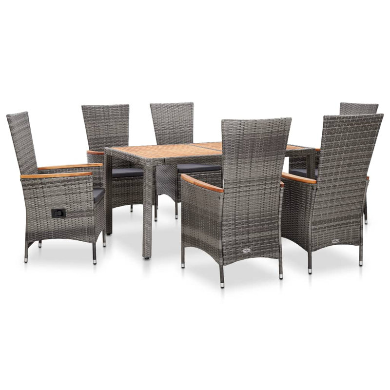 Shenk Rectangular Dining Set with Cushions, 6, Gray