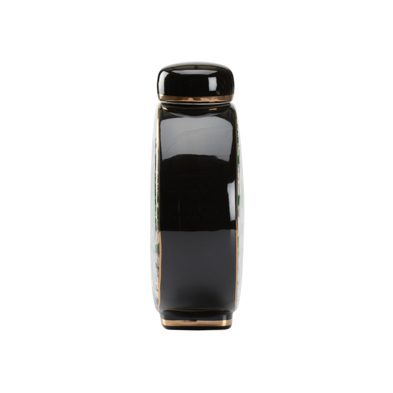 Matsu Handmade Table Vase, Black/Green/Gold, 9.5" H x 8" W x 3.5" D