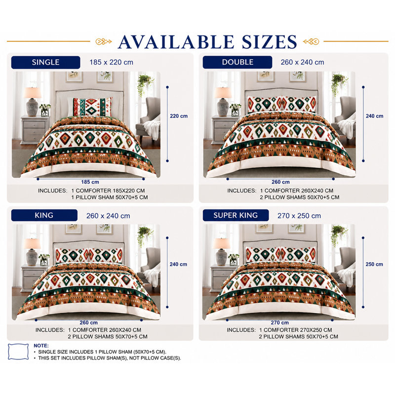 Trendy Printed Bedspread Set with Matching Pillow Shams All Season Bedding, Double Bedspread + 2 Shams