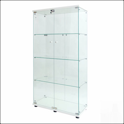 Vitrine en verre trempé avec tablettes réglables et serrure, parfaite pour le vin, le rangement et l'organisation des dossiers