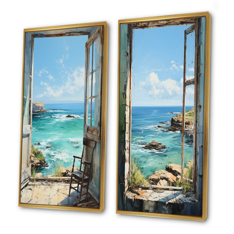 Sailors Ocean Windows II - ensemble de 2 impressions sur toile côtières, H 32 po x l 33 po, Encadrement doré