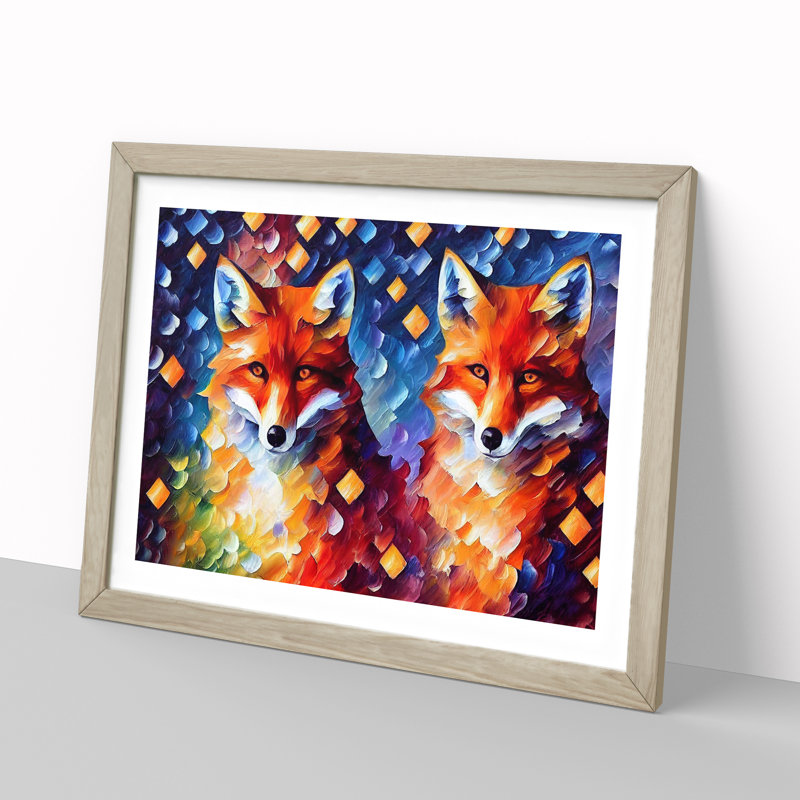 Fox - Single Picture Frame Print, 46cm H x 64cm W x 2cm D, Oak